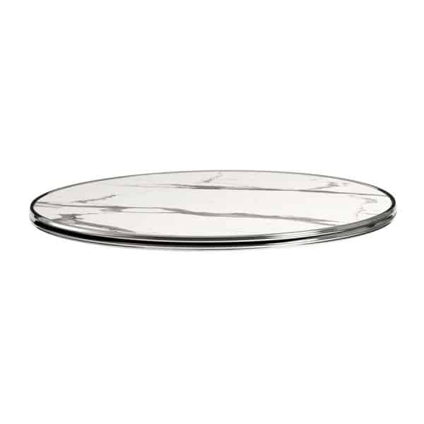 600mm Dia Round x 25mm Chrome Edged Persian Table Top - White Marble| In Stock