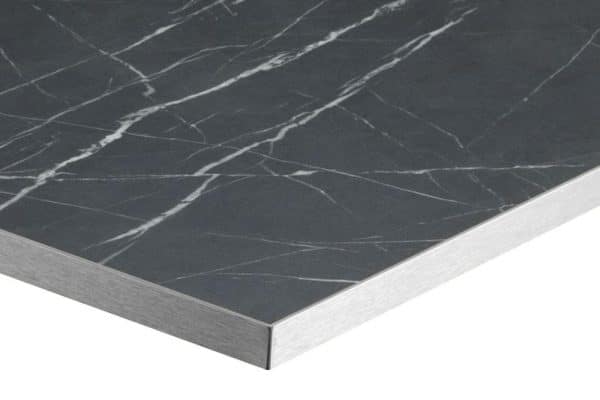 700 x 700mm Square Silver Edged Laminate Top - Black Marble - 25mm | In Stock
