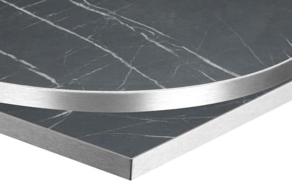 1200dia Round Silver Edged Laminate Top - Black Marble - 25mm | In Stock