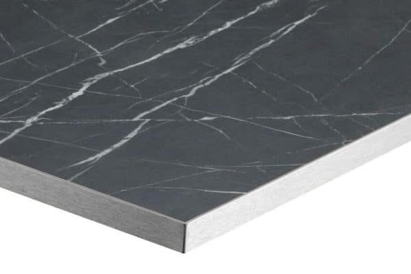 1200 x 700mm Rectangle Silver Edged Laminate Top - Black Marble - 25mm | In Stock