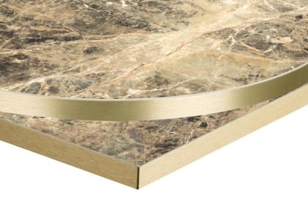 1200 x 700mm Rectangle Gold Edged Laminate Top - Golden Marble - 25mm | In Stock