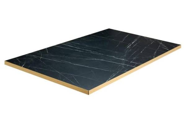 1200 x 700mm Rectangle Gold Edged Laminate Top - Black Marble - 25mm | In Stock