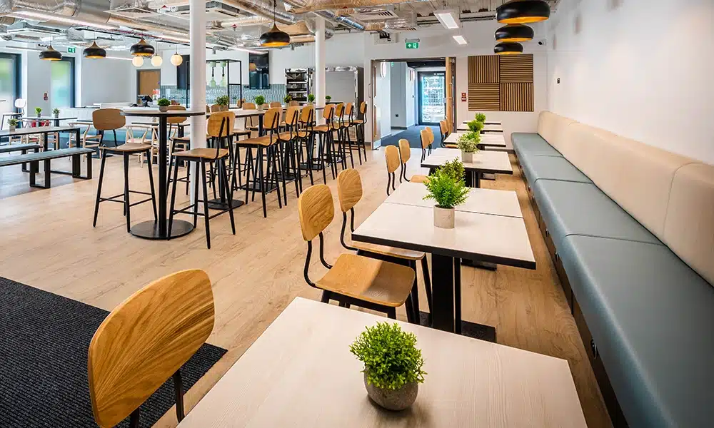 Bespoke booth seating in the café at Drayton Manor High School designed by HCF Contract Furniture