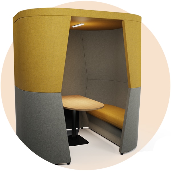 Capsule Pod – premium acoustic booth with curved enclosed sides and VIP finish