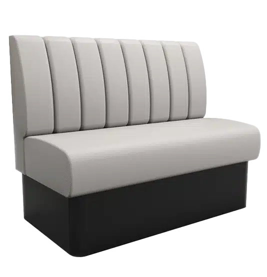 Deep fluted back booth seating with oversized vertical channels – premium statement banquette.