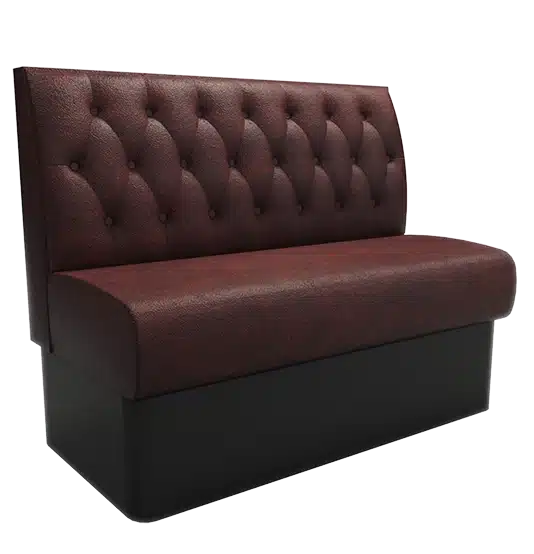 Buttoned back booth seating with traditional tufted upholstery – elegant restaurant booth.