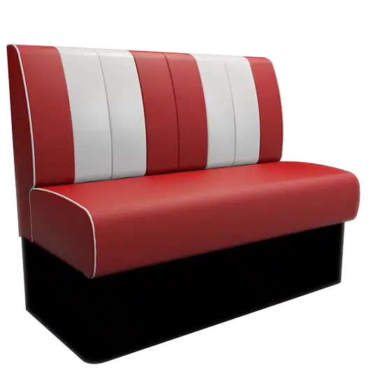 Retro fluted back booth seating with narrow vertical channels – classic retro banquette design.
